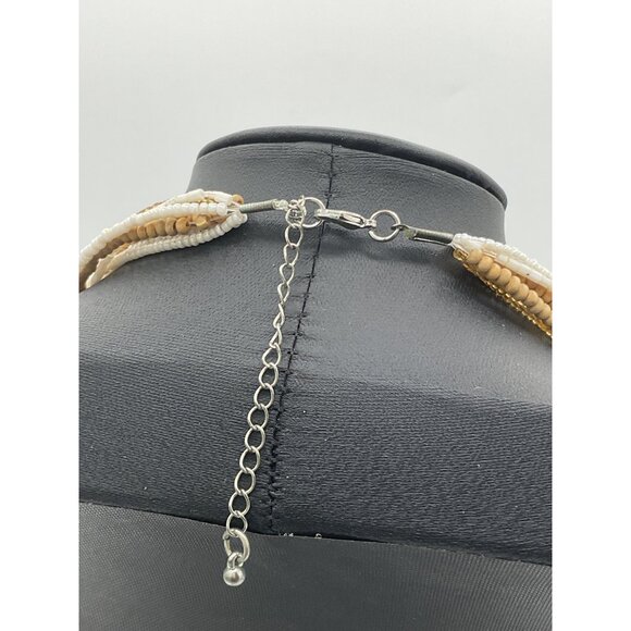 Multi-Strand Beige & White Beaded Necklace - Picture 3 of 4